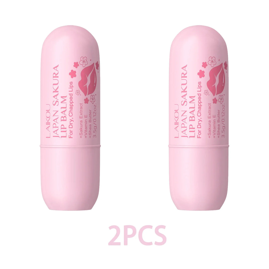 LAIKOU Japan Sakura Lip Balm 3.5g Shea Butter Vitamin E Nourishing Hydrating Moisturizer For Dry Chapped Lips Daily Lip Repair