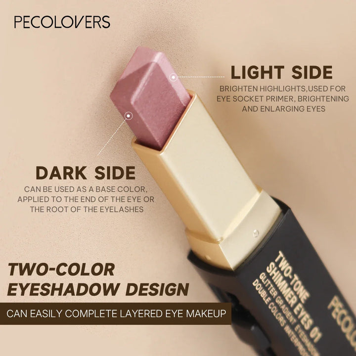 1pc PECOLOVERS Aurora Shimmer 2-Tone Gradient Glitter Eyeshadow Stick - Long-Lasting, Waterproof, Formaldehyde-Free