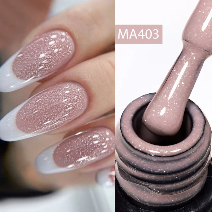 MEET ACROSS 7ml Jelly Nude Shimmer Rubber Base Gel Glitter Pink Purple UV/LED Nail Art Vernis Gel Polish for Manicure Nails DIY
