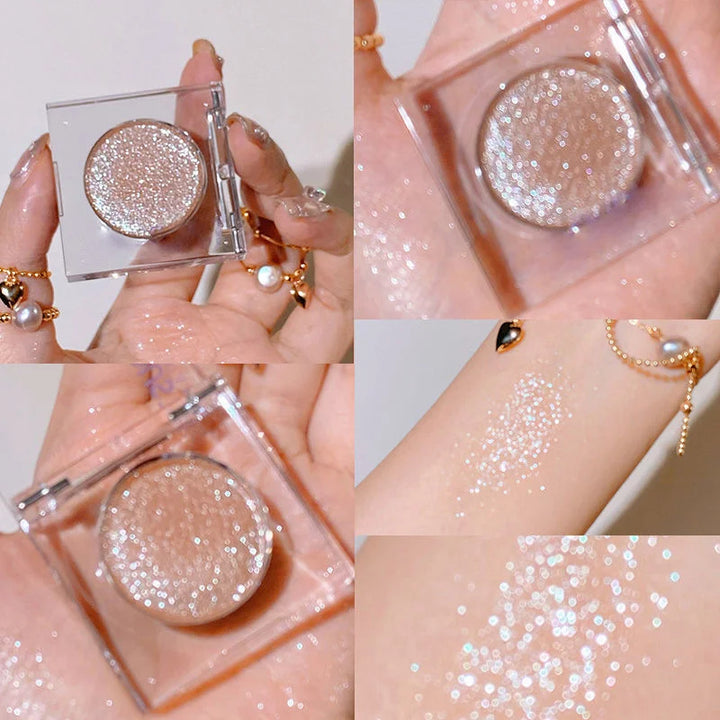 Aiccia Clear Square Single Eyeshadow Fine Glitter High Pigment Shimmer Easy for Beginner Daily Eye & Highlight Makeup