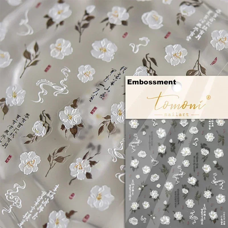 Hipster Pure White Flowers Rose Spring Lily Peony Camellia Daisy Jelly Cherry Blossom Magnolia Nail Art Stickers Manicure Decals