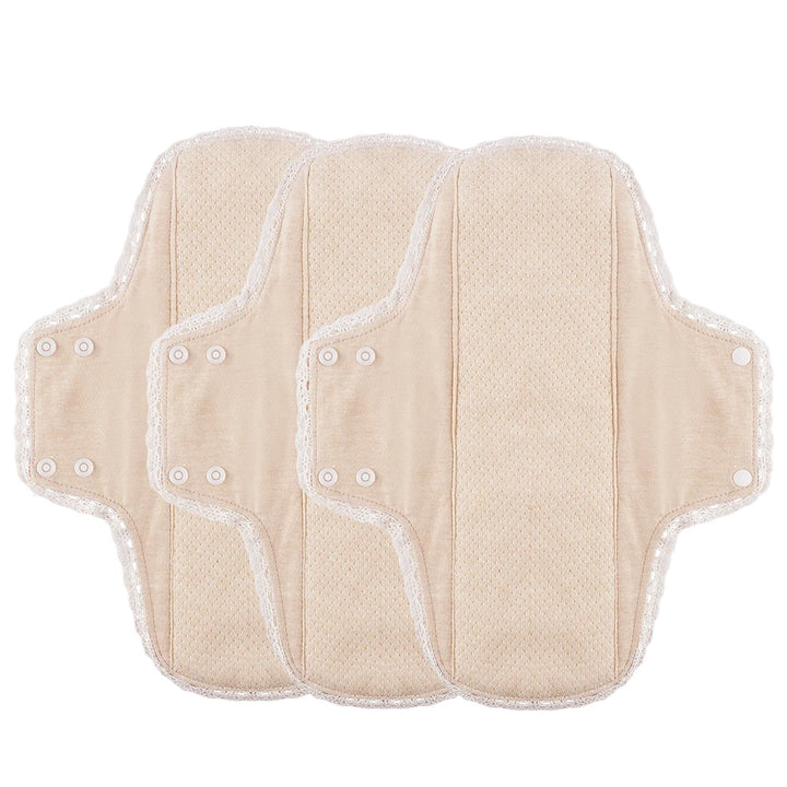 3pcs Washable Sanitary Pads Soft Breathable Cotton Cloth Pads Lace Trim Reusable  Women Menstrual Pads Heavy Flow
