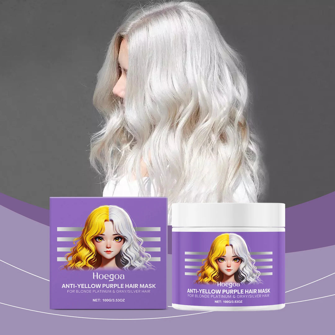 HOEGOA Purple Hair Mask Anti Yellow Deep Nourishing Shiny Hair Repair Dry Frizzy Damaged Maltreated Hair Care Conditioner 100g