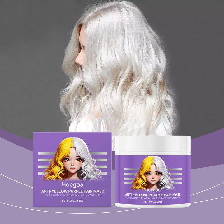 HOEGOA Purple Hair Mask Anti Yellow Deep Nourishing Shiny Hair Repair Dry Frizzy Damaged Maltreated Hair Care Conditioner 100g