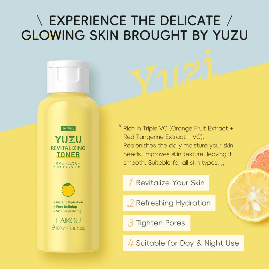 Japanese YUZU Facial Toner 100ml Deep Hydration Refining Pores Brighten Skin Long Lasting Moisturizing Revitalizing Care