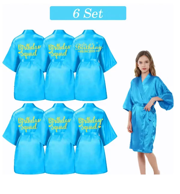 6-15 Set Spa Robes for Girls Spa Party Birthday Squad Robe Kids Satin Bathrobe Princess Kimono Girl Sleepover Party Favors