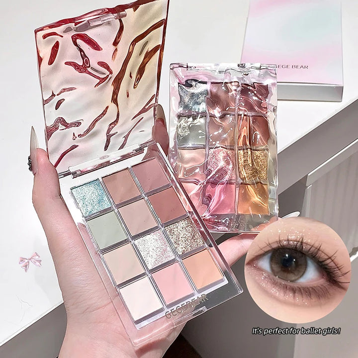 Gege Bear Water Wave Eye Shadow Plate 12 Color Eye Shadow Natural Fine Flash Matte Eye Shadow Plate