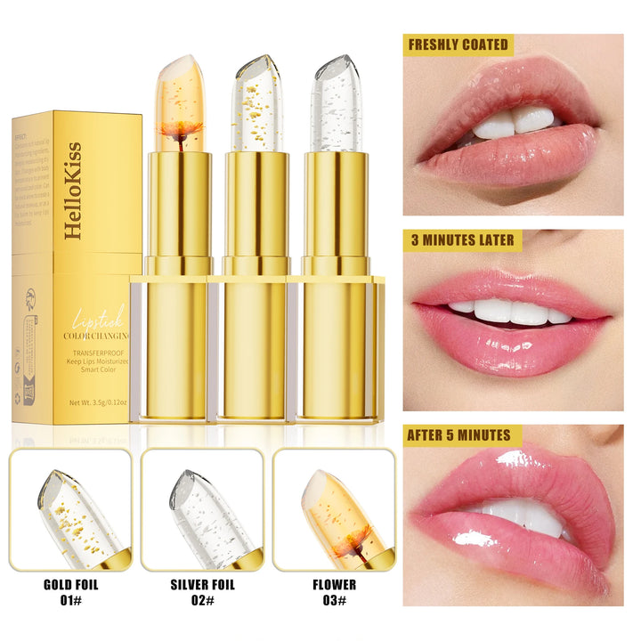 Color Changing Lipstick,Gold Crystal Ph Lipstick Color Changing,Long Lasting 24 Hours Moisturizing Glossy Shine Lip Gloss