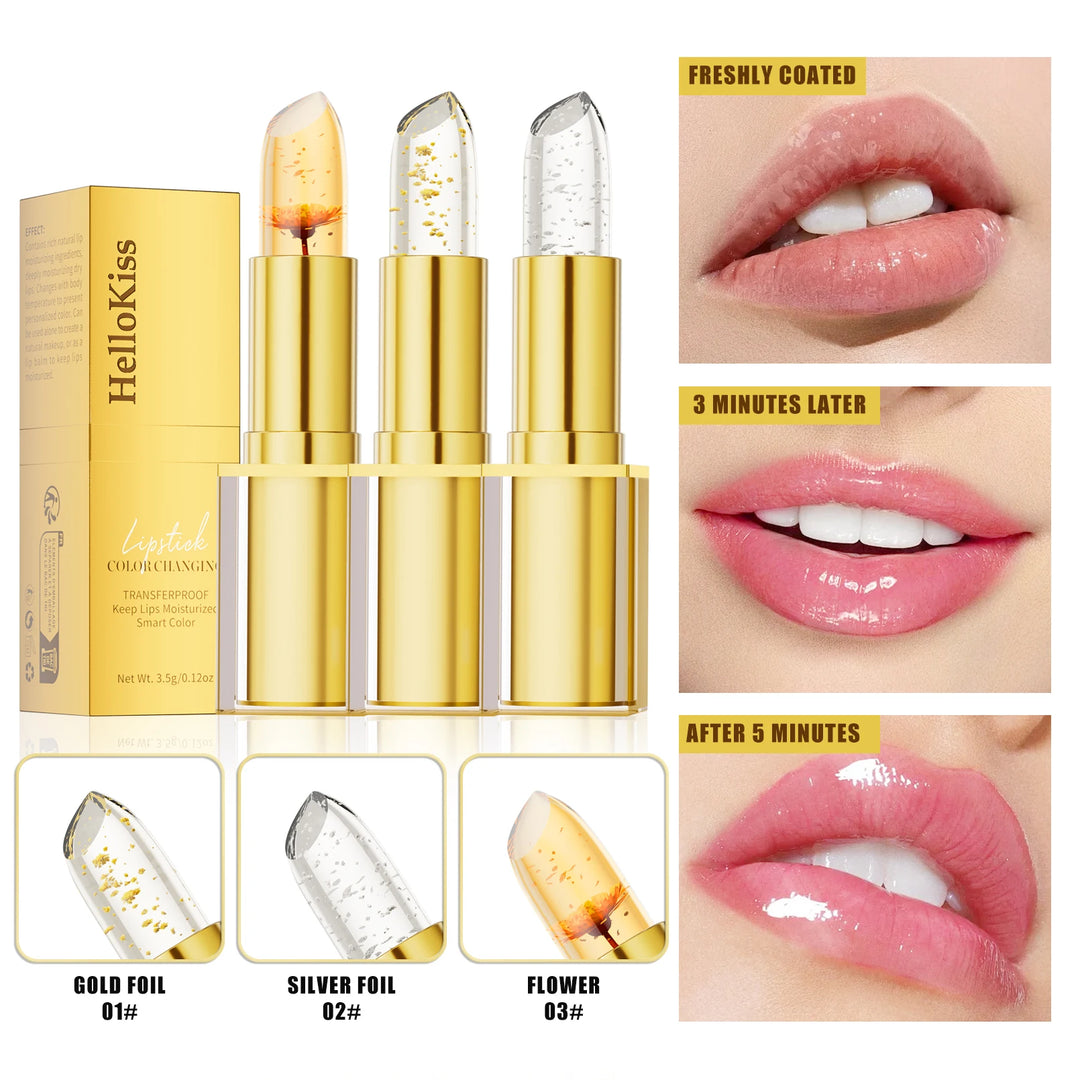 Temperature Color Changing Flower Lipstick Transparent Waterproof Moisturizing Crystal Jelly Pearlescent Lip Balm Cosmetic