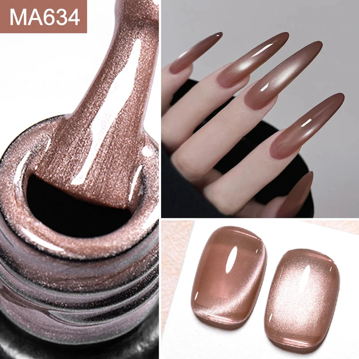 MEET ACROSS 7ml Porcelain White Cat Eye Gel Polish Holographic Glitter Magnetic Galactic Effect Gel Nail Polish Soak Off UV Gel