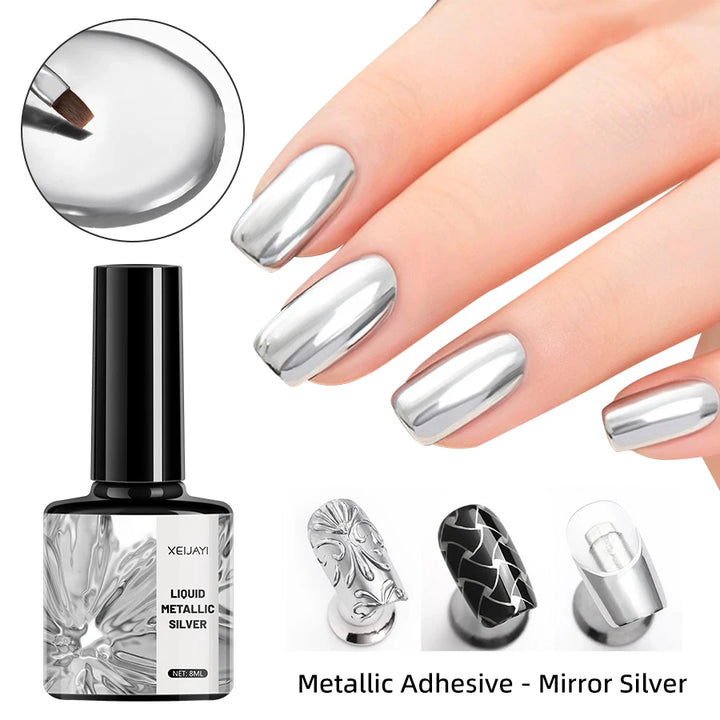 Mirror Metal Gel Nail Polish with Silver Rose Golden Painting Drawing - Easy to Apply and Long-Lasting