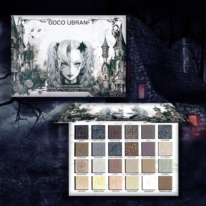 24-Color Dark Elf Eyeshadow Palette Gothic Vampire Style High-Pigment Shimmer/Glitter Eye Makeup Set Perfect Christmas Gift