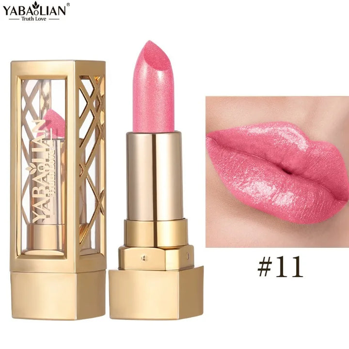12 Color Gold Tube Lipstick Matte Pearlescent Glitter Shiny Velvet Lipsticks Red Brown Waterproof Lasting Solid Lip Gloss Makeup
