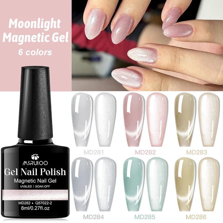MSRUIOO 8ml Moonlight Cat Magnetic Nail Gel Polish Glitter Pink Silver Semi Permanent French Style Nail Art UV/LED Gel Varnish