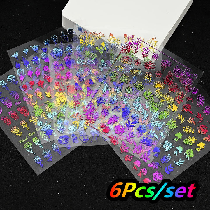 4/6Sheet/Kit Holographic Rainbow Love Heart Nail Sticker 3D Laser Heart Nail Decal Self-Adhesive Love Heart Manicure Slider &*&