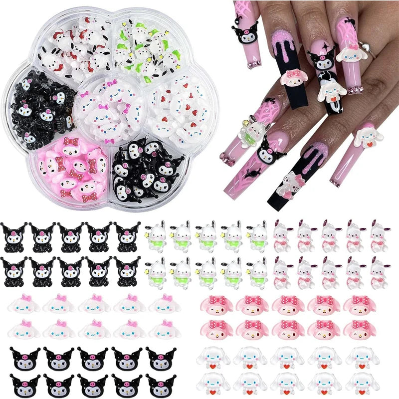 3D Cute Sanrio Family Series Nail Art Jewelry Decor Cartoon Hello Kitty Kuromi Nail Charms Rhinestone Gems Ornament Accessories