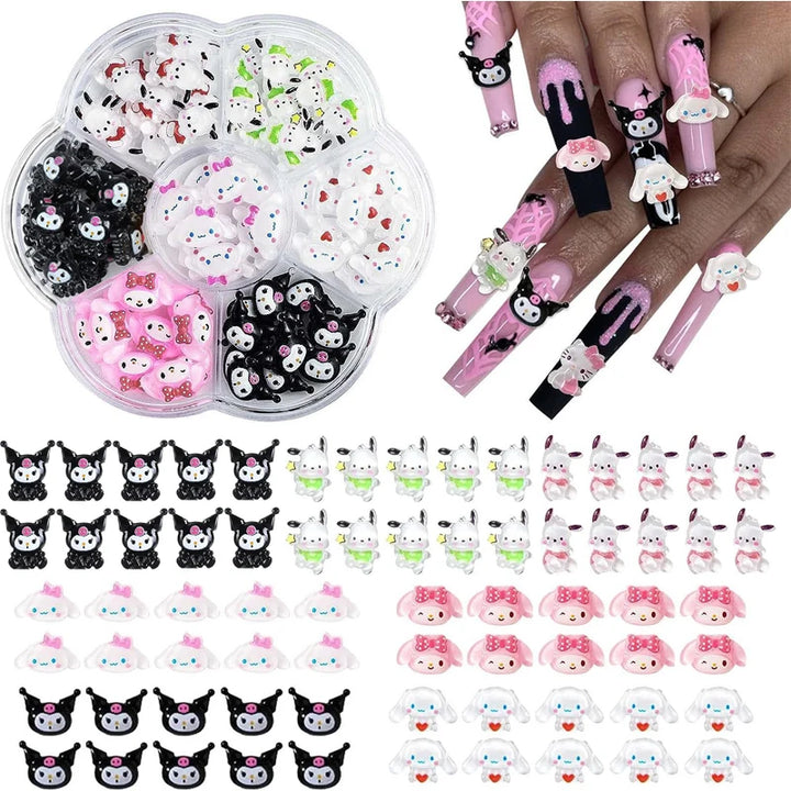 3D Cute Sanrio Family Series Nail Art Jewelry Decor Cartoon Hello Kitty Kuromi Nail Charms Rhinestone Gems Ornament Accessories