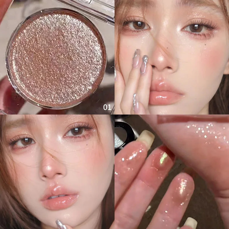 Aiccia Clear Square Single Eyeshadow Fine Glitter High Pigment Shimmer Easy for Beginner Daily Eye & Highlight Makeup