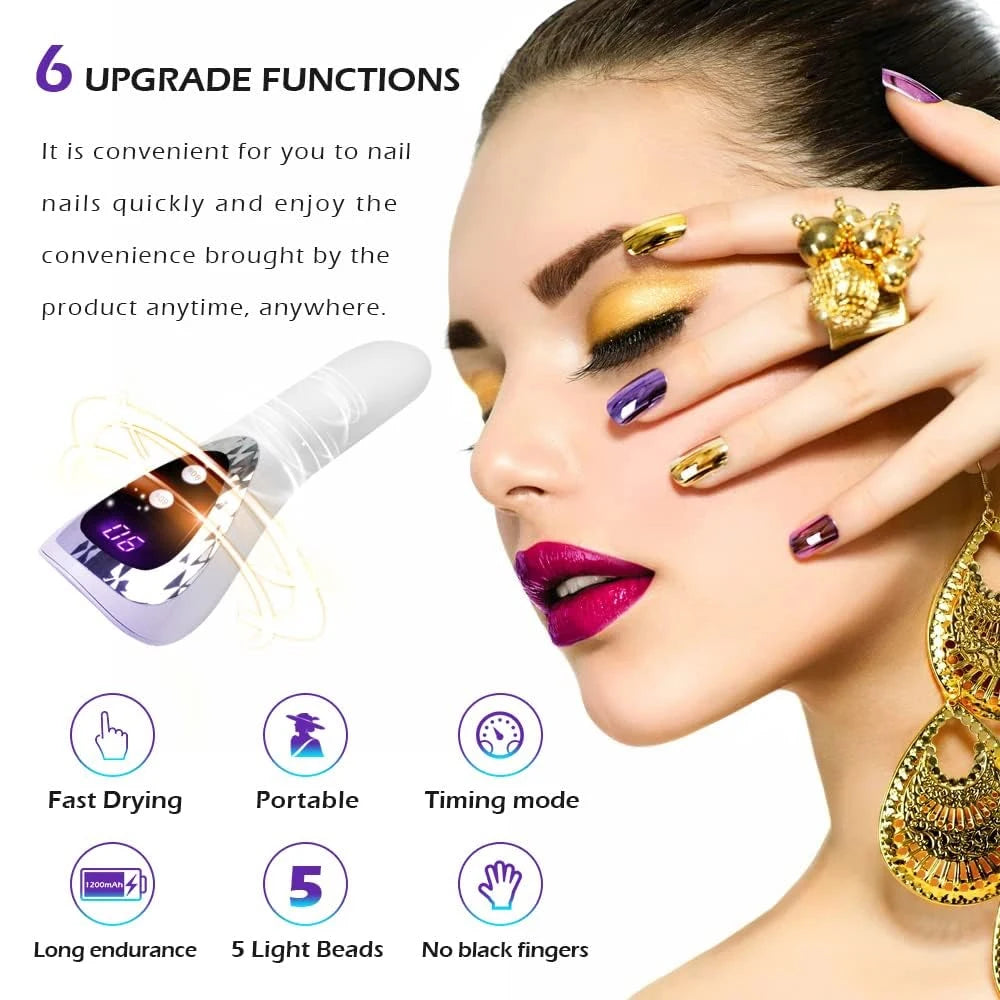 YIKOOLIN Handheld UV LED Nail Lamp USB Rechargeable Mini Manicure Lamp Nail Dryer With 5 Lamp Beads Quick Drying Gel Nail Polish