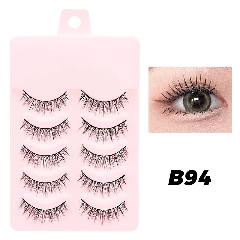 DINGSEN 5 Pairs Manga Lashes Eyes Lashes Soft Natural Long Eyelashes Fake Lashes Anime Wispy Strip False Eyelashes Makeup
