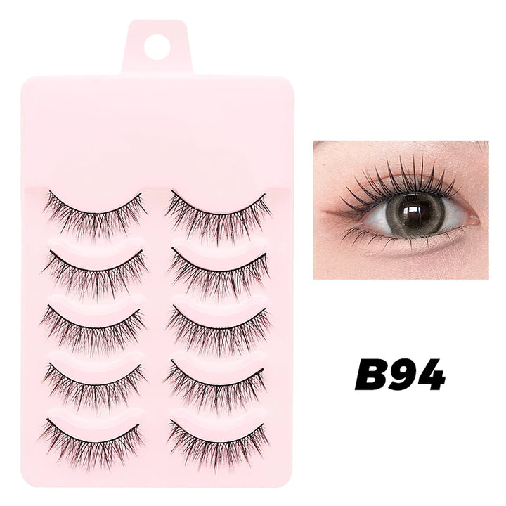 DINGSEN 5 Pairs Manga Lashes Eyes Lashes Soft Natural Long Eyelashes Fake Lashes Anime Wispy Strip False Eyelashes Makeup