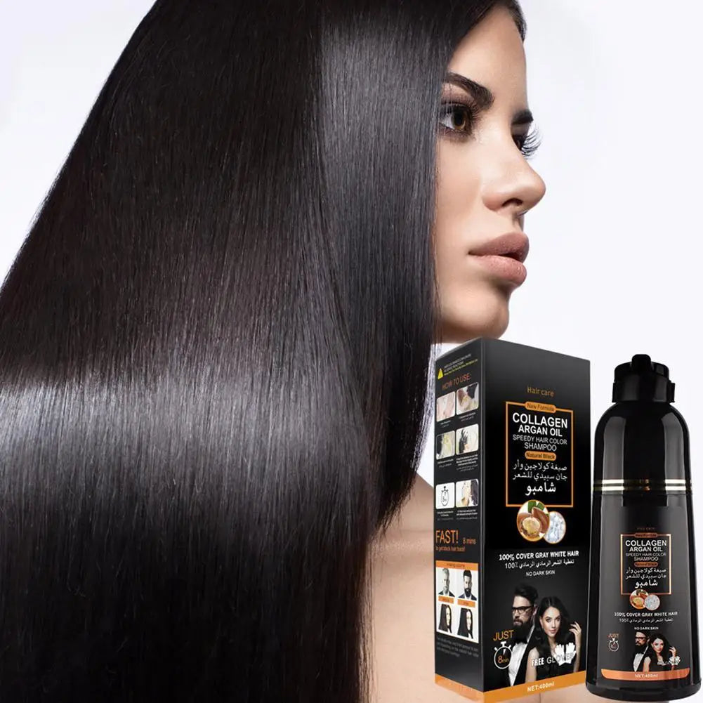 400ML Cover Grey Hair Morocco Argan Oil Care Fast Magic Black Hair Shampoo Dye Repair Damaged Improve Split Hair Rough Hair Care