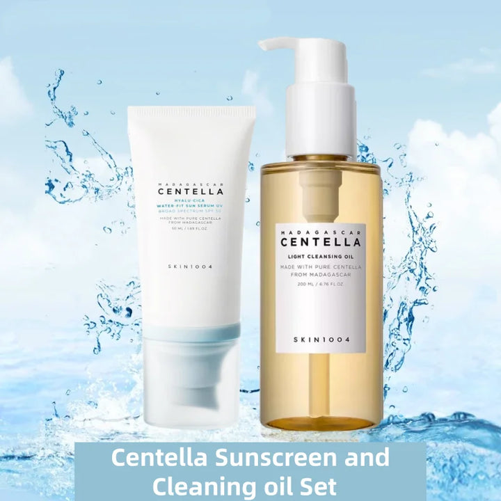 Korean Centella Kits Light Cleansing Oil and Hyalu-Cica Water-Fit Suncreen Moisturizing Makeup Remover Shrink Pore Face Care Set
