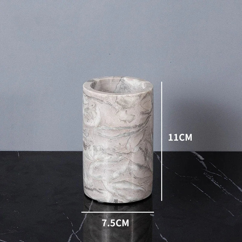 Bathroom Accessories Sets Elegant Natural Marble Liquid Soap Dispenser Toothbrush Holder Cup Soap Dish Cotton Swab Can