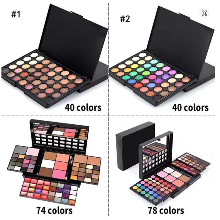40/74/78 Colors Glitter Eyeshadow Palette Matte Waterproof Long Lasting Pressed Powder Cosmetics Kit Fashion Women MakeUp Tools