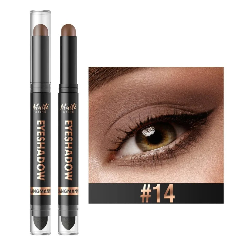 16 Colors Double Head Eyeshadow Stick Pearlescent Shimmer Brown High Waterproof Cream Eyes Shadow Pencil Long-Lasting Eye Makeup