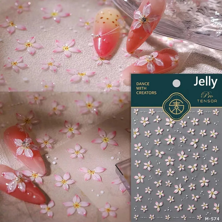 Hipster Pure White Flowers Rose Spring Lily Peony Camellia Daisy Jelly Cherry Blossom Magnolia Nail Art Stickers Manicure Decals