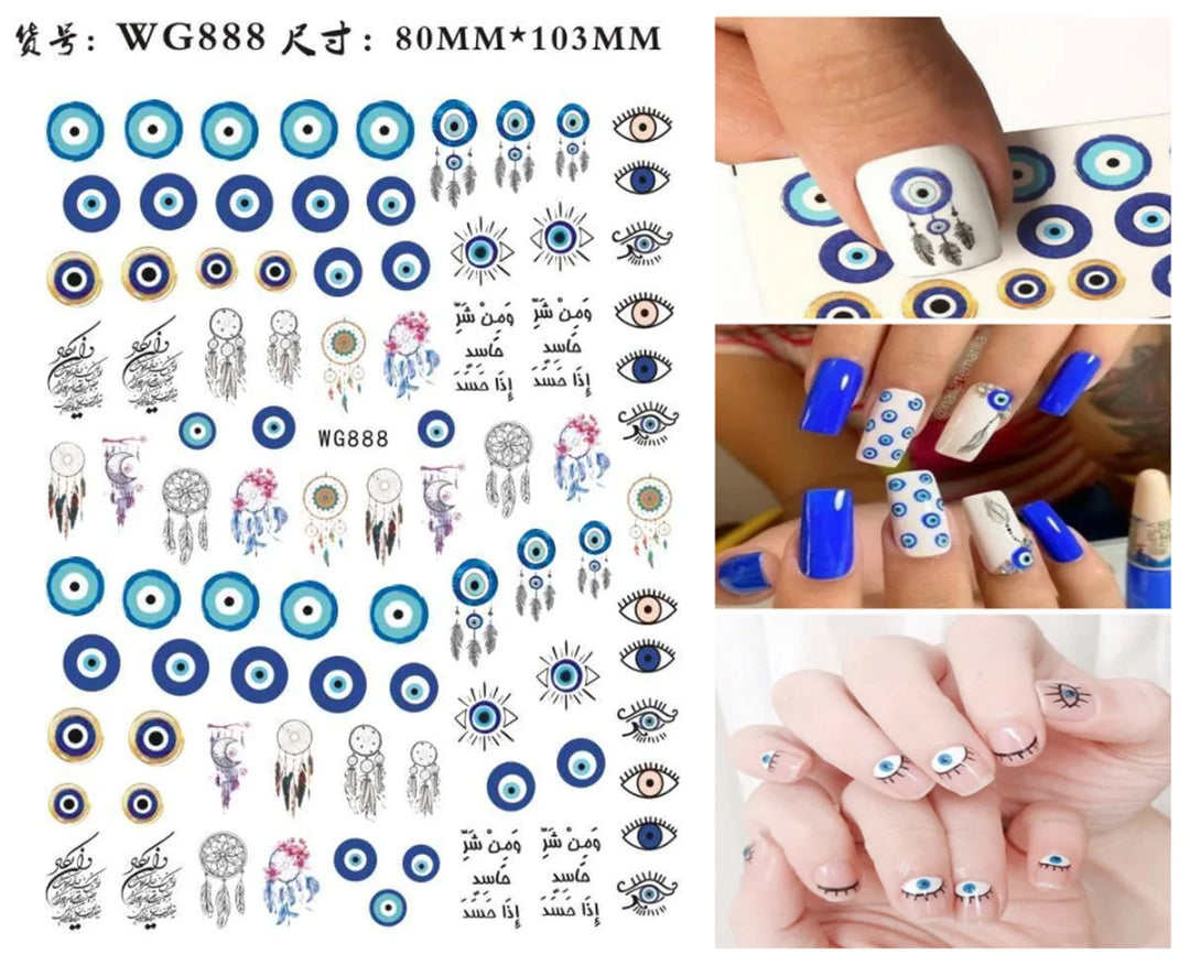 Nail Art Stickers Water Decals Eyes Stripe Nail Art Decorations for Manicure Accessories Press on Nails Foil Stickers and Decals