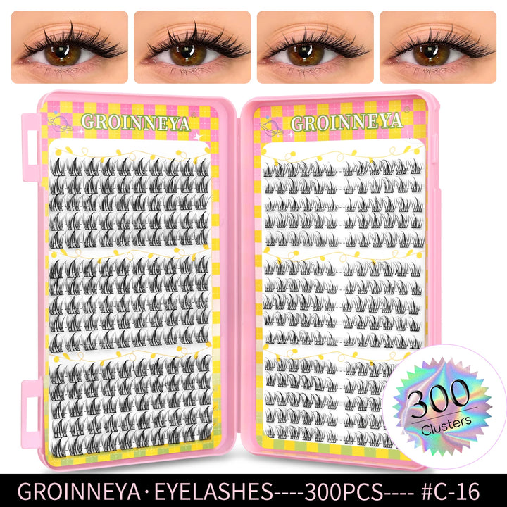 GROINNEYA Eyelashes Clusters 320 pcs Natural Eyelash extension Cluster Lashes Volume Mixed Tray Lashes Cluster Natural Lashes