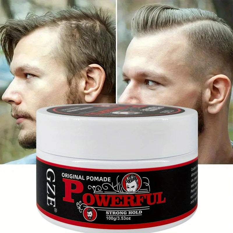GZE Men's Pomade: Long-Lasting Hold & Shine, Frizz Control, Moisturizing Hair Gel. Natural Look Styling Wax for Dates & Work