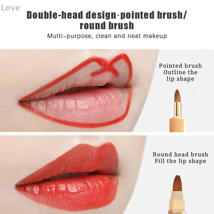 [L&P]Portable Soft Retractable Lip Brush Double Head Makeup Brush With Cover For Lipstick And Concealer Beauty
