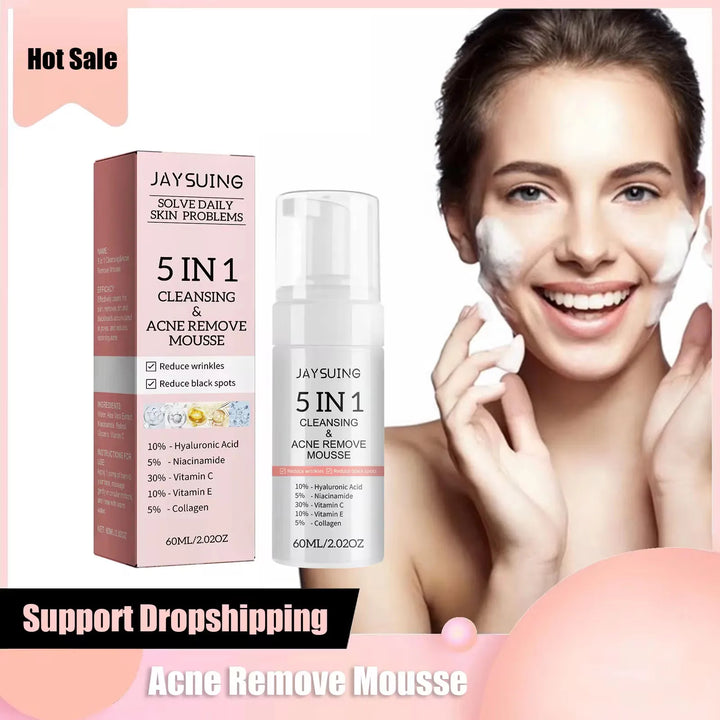Hyaluronic Acid Cleansing Mousse Acne Removal Blackheads Oil Control Deep Exfoliating Peeling Shrink Pores Facial Cleanser Foam