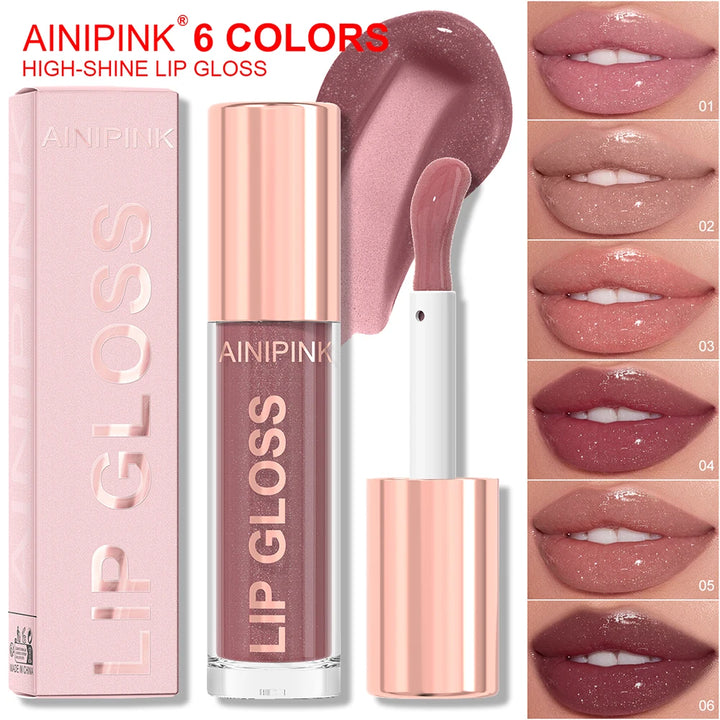 Shimmer Glitter Lip Gloss Lipstick 1pc/6pc/set Waterproof Moisturizing Jelly Hydrating Plumping Nude Y2K Daily&Party Makeup Gift