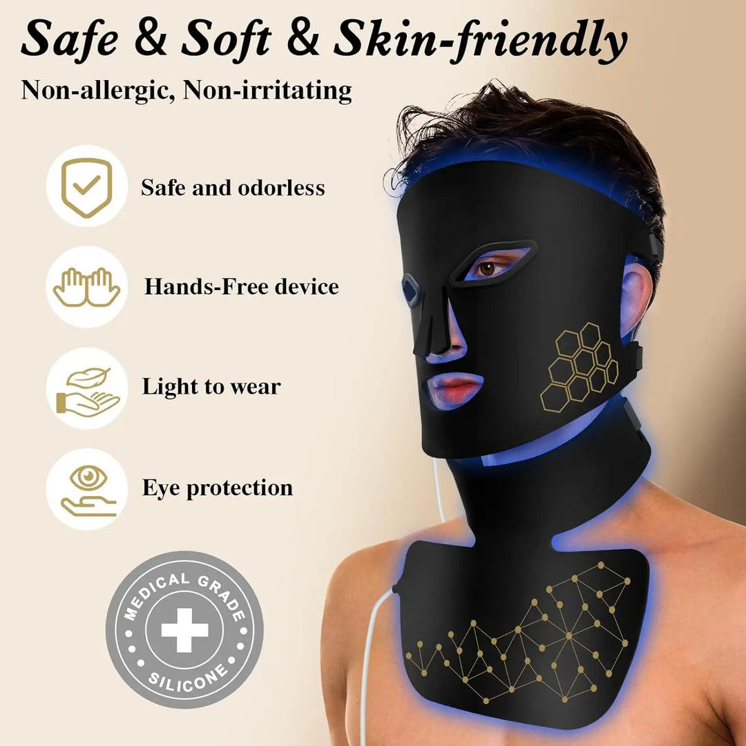 Hello Face Rechargeable Red Light Therapy Mask for Face & Neck  Infrared LED Mask Skincare Device for Glowing Skin