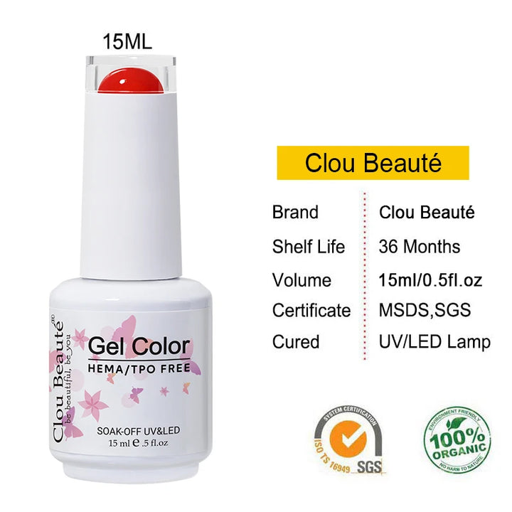 Clou Beaute 15ml HEMA TPO FREE Gel Nail Polish Vernis Semi Permanent UV Nail Art Varnish Lakiery Hybrydowe Manicure Gel Polish