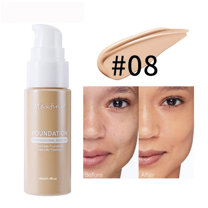 12 Shade Liquid Foundation with Long Lasting Oil Control Concealing Hydrating Lightweight Fine Texture and Non Cakey 1PCS