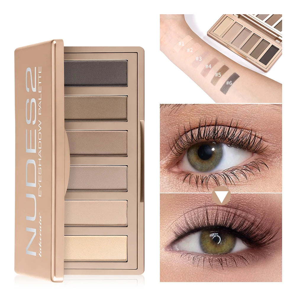 Naked 2 Basics Matte Neutral Eyeshadow Palette and Mirror Shadow Six Colors Contouring Neutral Eyeshadows Long-Lasting  Makeup