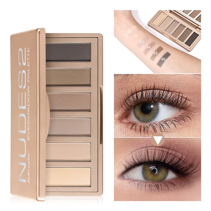 Naked 2 Basics Matte Neutral Eyeshadow Palette and Mirror Shadow Six Colors Contouring Neutral Eyeshadows Long-Lasting  Makeup
