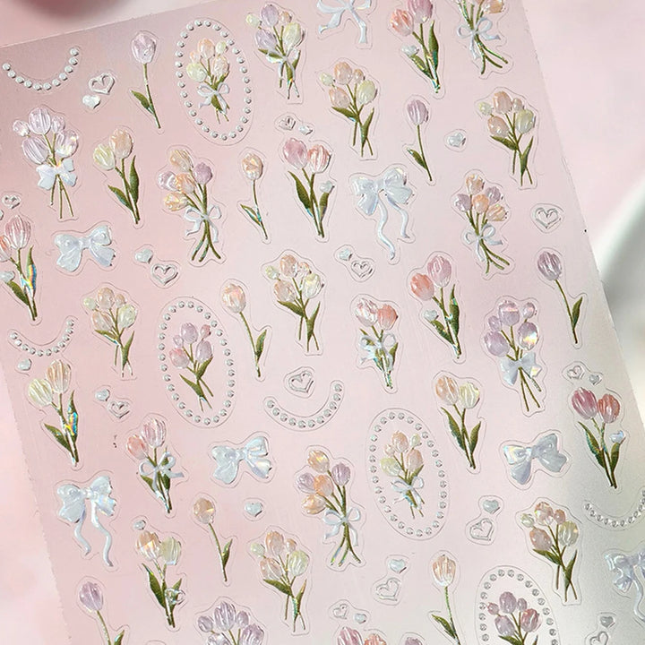 Lace Garden Bowknot Bow Tie Rose Flower Petal Pearl Irregular Border Self Adhesive 5D Nail Art Decoration Sticker Manicure Decal