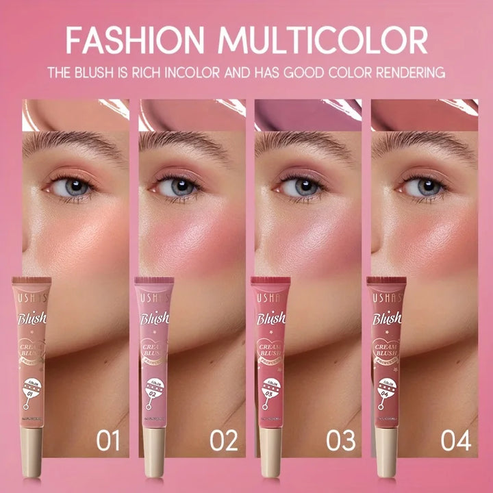 USHAS 4 Color Long-lasting Liquid Blush Facial Contouring Lightweight Soft Multi-Use Cream Blush Waterproof Facial Blush Stick