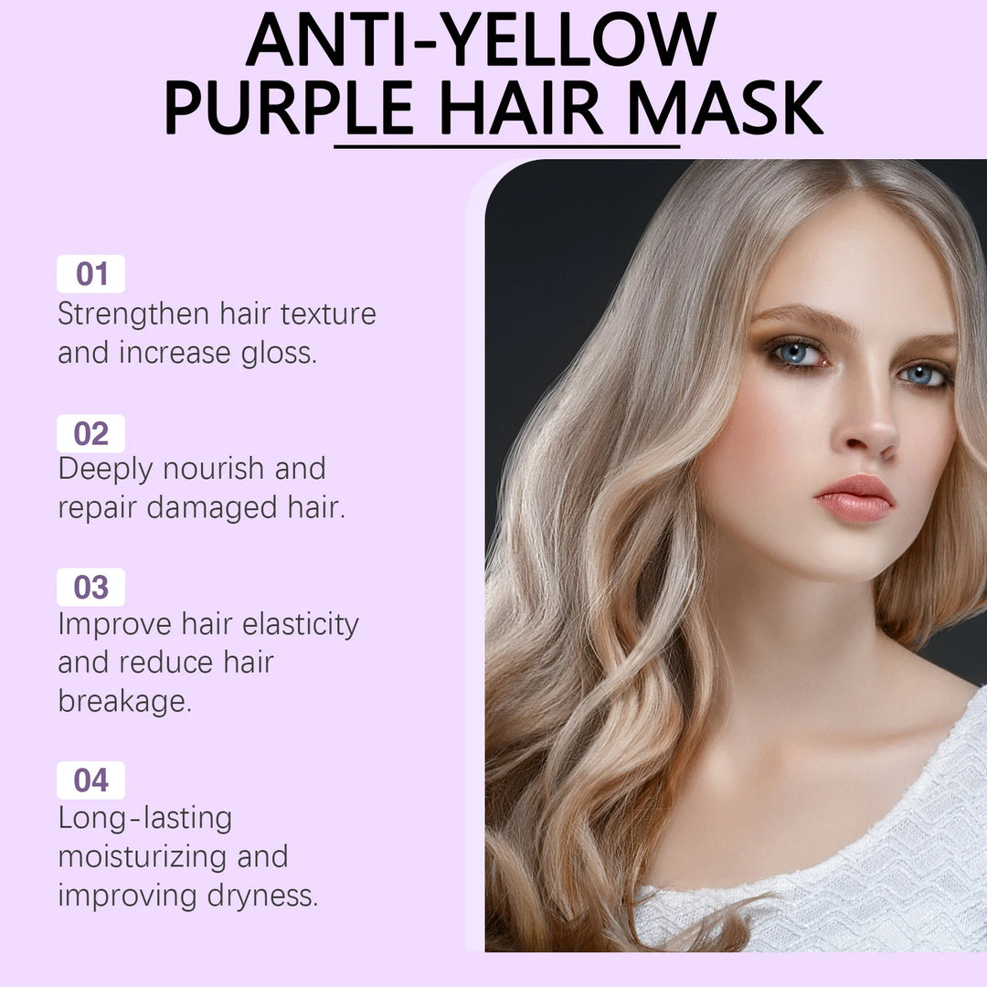 HOEGOA Purple Hair Mask Anti Yellow Deep Nourishing Shiny Hair Repair Dry Frizzy Damaged Maltreated Hair Care Conditioner 100g