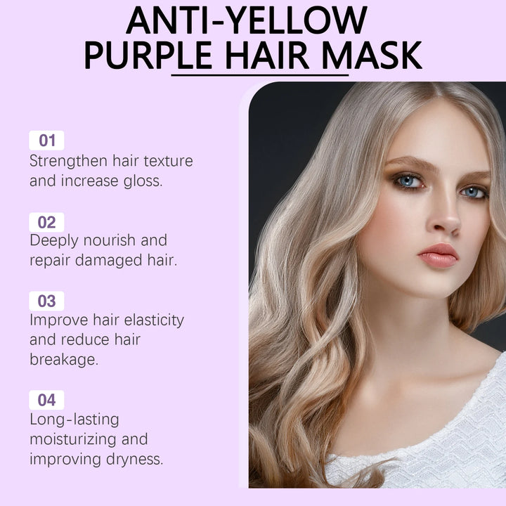 HOEGOA Purple Hair Mask Anti Yellow Deep Nourishing Shiny Hair Repair Dry Frizzy Damaged Maltreated Hair Care Conditioner 100g