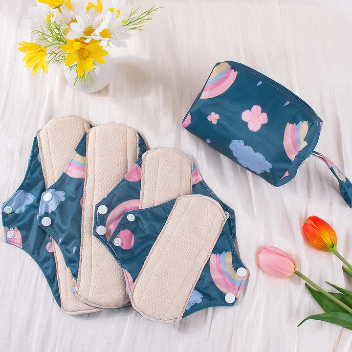 Reusable Sanitary Pads Washable Cotton Panty Liners Soft Cloth Menstrual Pads  4pcs Pads with 1pc Mini Wet Bag