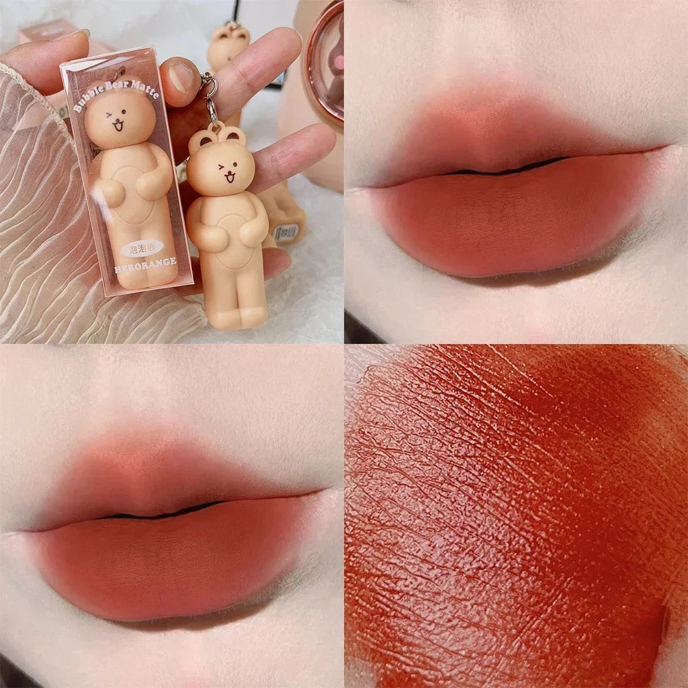 Matte Keychain Lip Gloss Waterproof Non-Stick Cup Long Lasting Moisturizing Cute Rabbit Nude Red Lip Glaze Tint Korean Cosmetics
