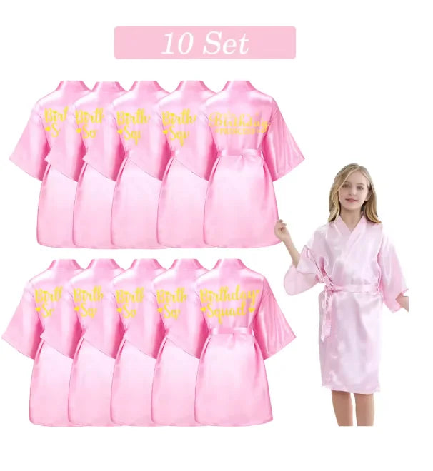 6-15 Set Spa Robes for Girls Spa Party Birthday Squad Robe Kids Satin Bathrobe Princess Kimono Girl Sleepover Party Favors