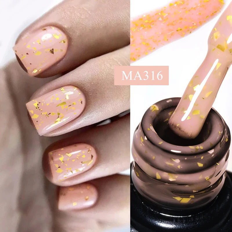 MEET ACROSS 7ml Jelly Nude Shimmer Rubber Base Gel Glitter Pink Purple UV/LED Nail Art Vernis Gel Polish for Manicure Nails DIY